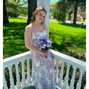 Elegant Lavender Floral Prom Dress